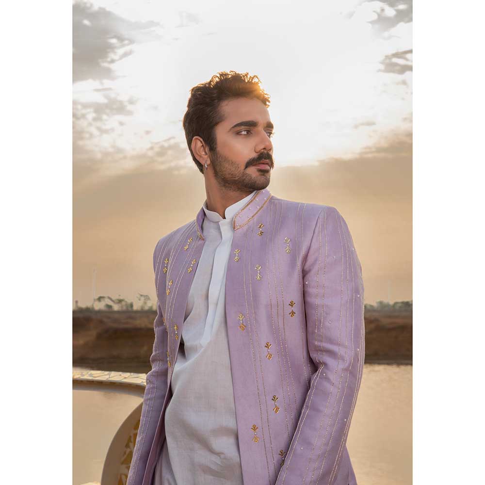 Runit Gupta Lush Lavender Sherwani with Kurta and Pant (Set of 3)
