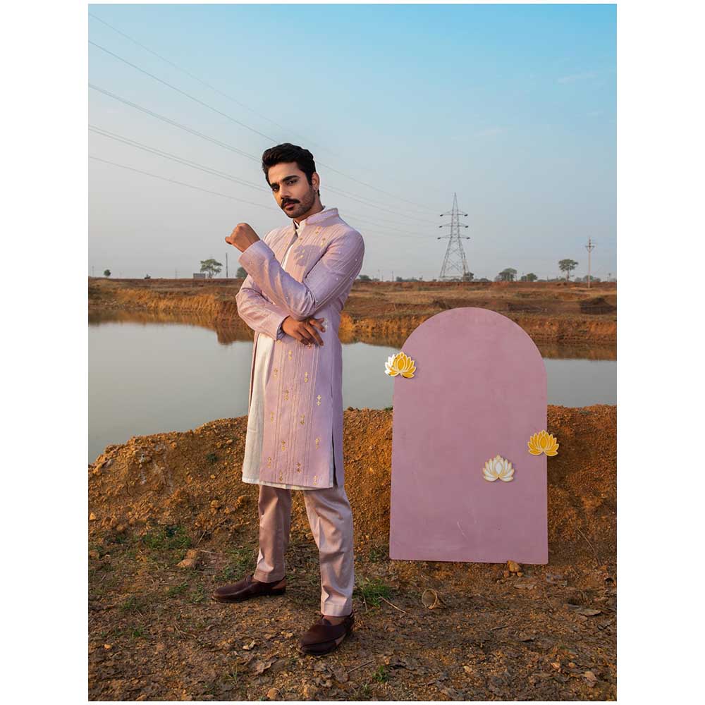 Runit Gupta Lush Lavender Sherwani with Kurta and Pant (Set of 3)
