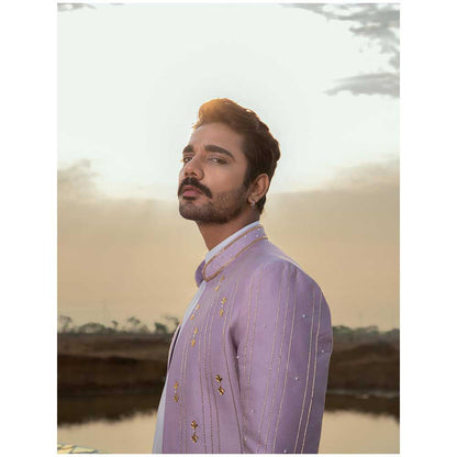 Runit Gupta Lush Lavender Sherwani with Kurta and Pant (Set of 3)