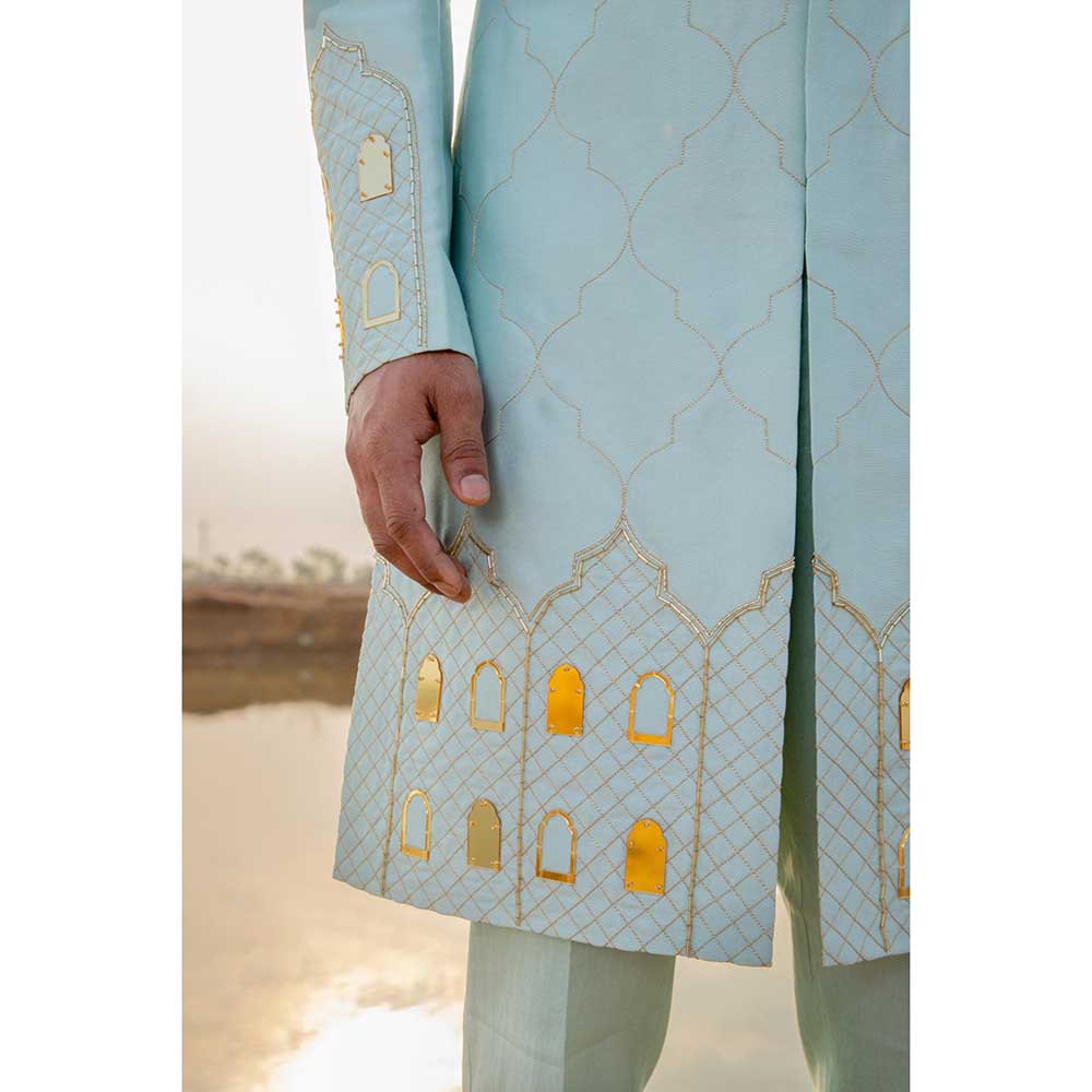 Runit Gupta Cloudy Castle Sherwani with Pant (Set of 2)