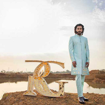 Runit Gupta Cloudy Castle Sherwani with Pant (Set of 2)