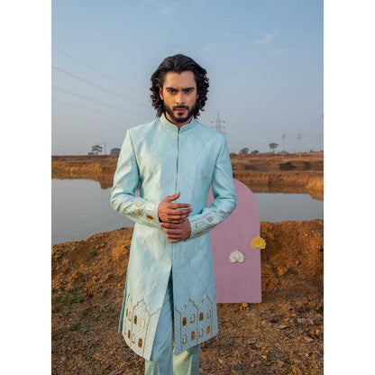Runit Gupta Cloudy Castle Sherwani with Pant (Set of 2)