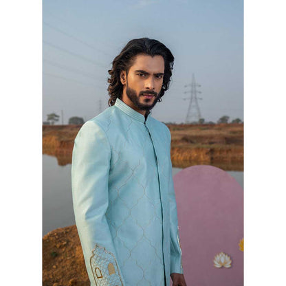 Runit Gupta Cloudy Castle Sherwani with Pant (Set of 2)