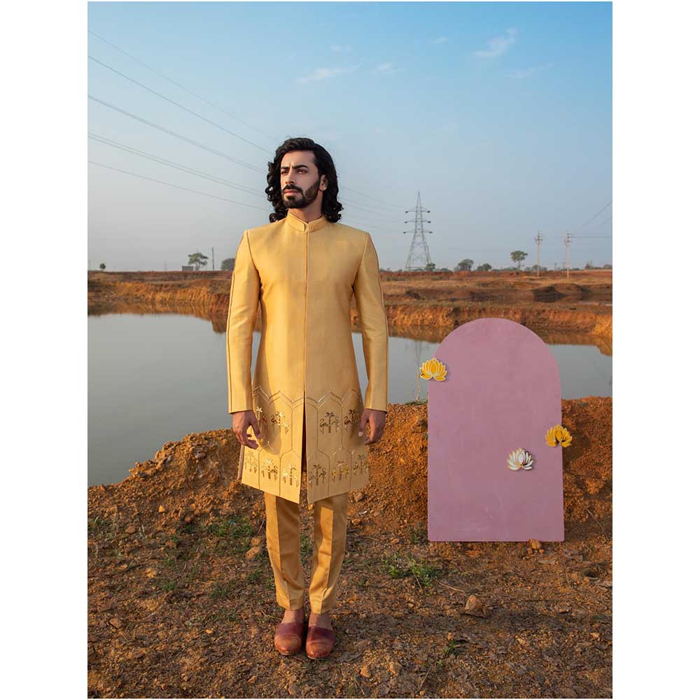Runit Gupta Golden Glow Flamingo Sherwani with Pant (Set of 2)