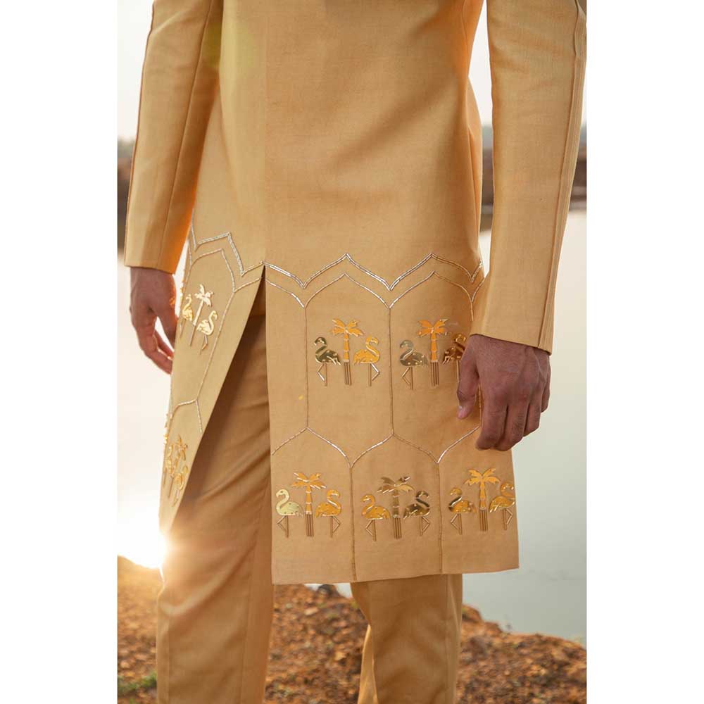 Runit Gupta Golden Glow Flamingo Sherwani with Pant (Set of 2)