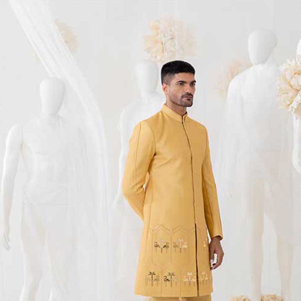 Runit Gupta Golden Glow Flamingo Sherwani with Pant (Set of 2)