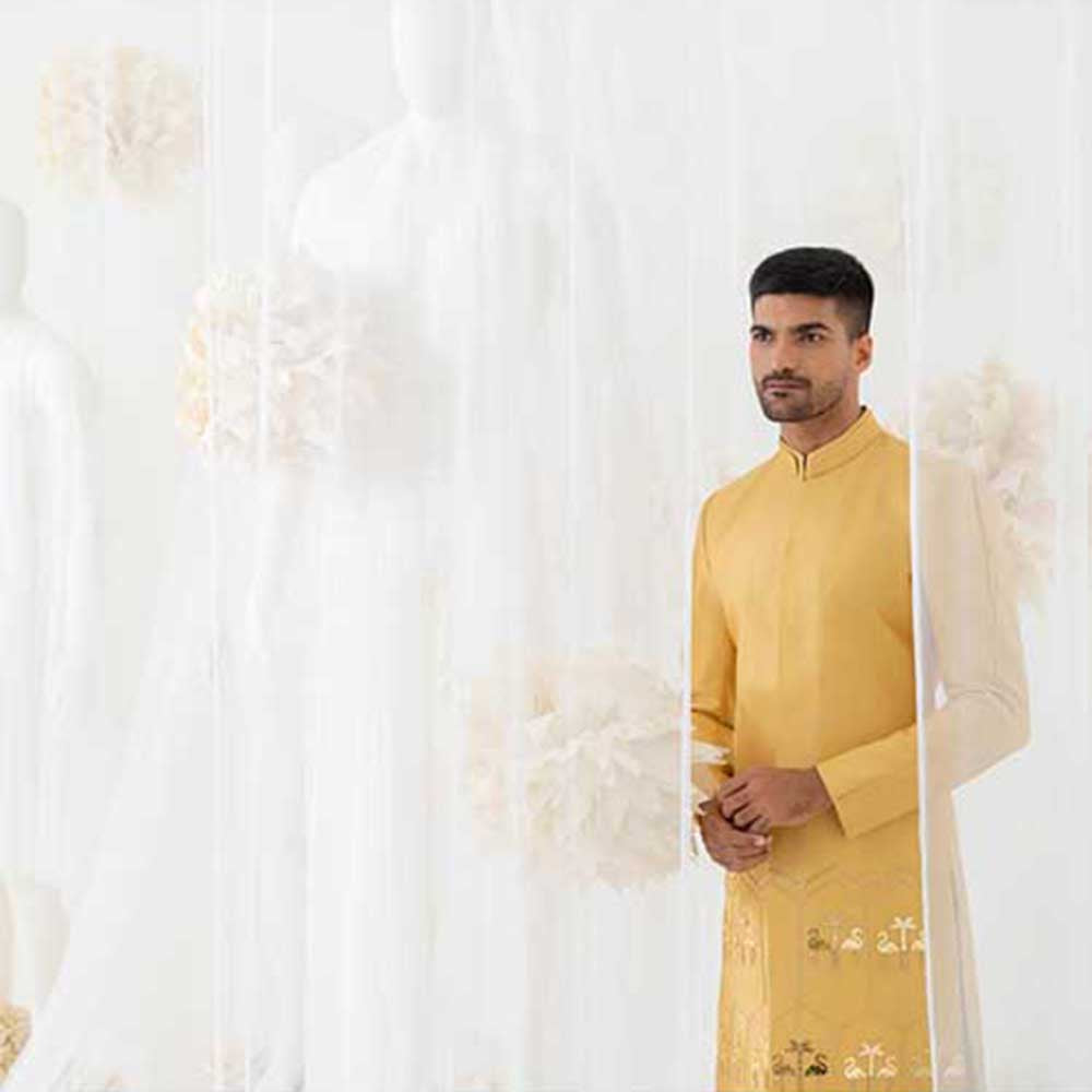 Runit Gupta Golden Glow Flamingo Sherwani with Pant (Set of 2)
