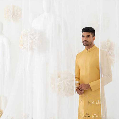 Runit Gupta Golden Glow Flamingo Sherwani with Pant (Set of 2)