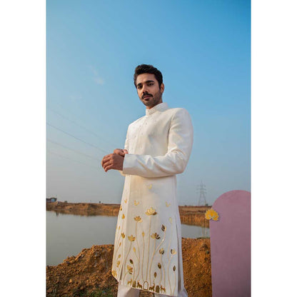 Runit Gupta Ivory Bloom Sherwani with Pant and Kurta (Set of 3)