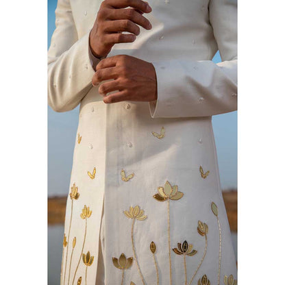 Runit Gupta Ivory Bloom Sherwani with Pant and Kurta (Set of 3)