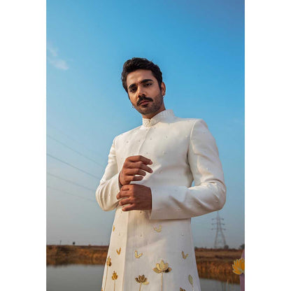 Runit Gupta Ivory Bloom Sherwani with Pant and Kurta (Set of 3)