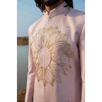 Runit Gupta Summer Pink Sherwani with Kurta and Pant (Set of 3)