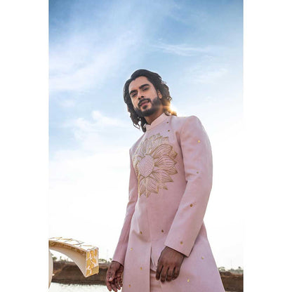 Runit Gupta Summer Pink Sherwani with Kurta and Pant (Set of 3)