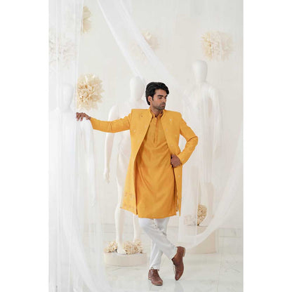 Runit Gupta Ochre Gold Reindeer Sherwani with Kurta and Pant (Set of 3)