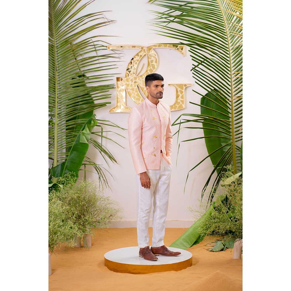 Runit Gupta Soft Pink Lotus Embroidered Jodhpuri Jacket and Pant (Set of 2)