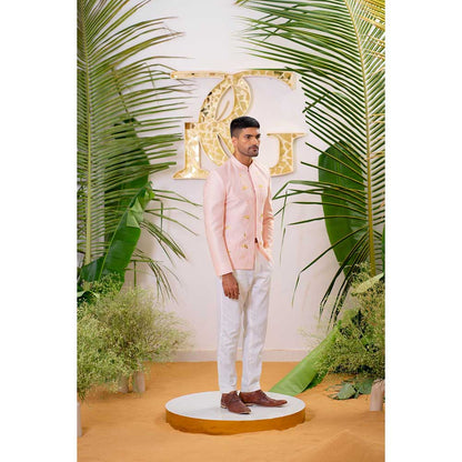 Runit Gupta Soft Pink Lotus Embroidered Jodhpuri Jacket and Pant (Set of 2)