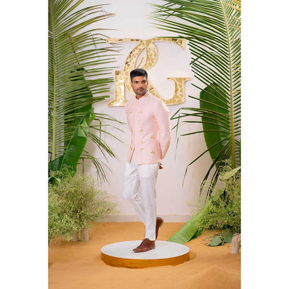 Runit Gupta Soft Pink Lotus Embroidered Jodhpuri Jacket and Pant (Set of 2)