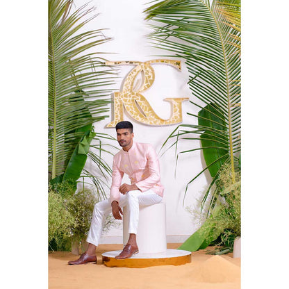 Runit Gupta Soft Pink Lotus Embroidered Jodhpuri Jacket and Pant (Set of 2)