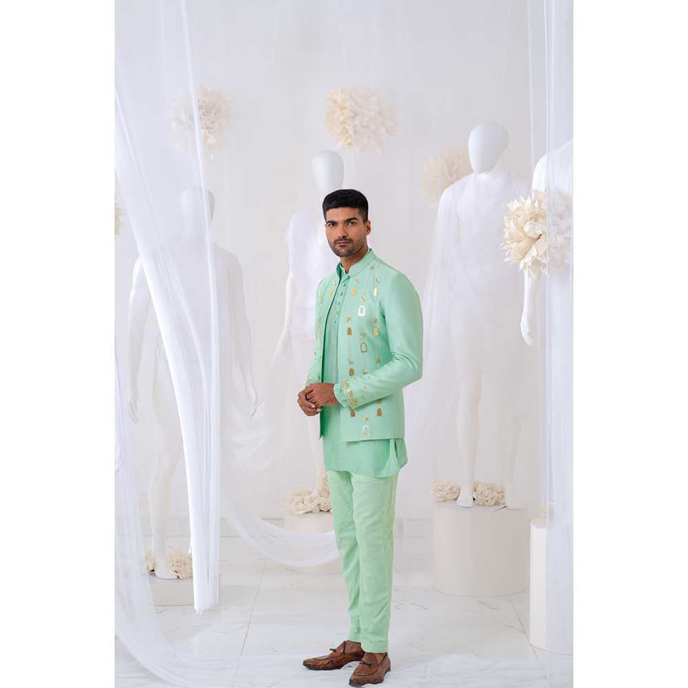 Runit Gupta Mint Khidki Jodhpuri Jacket with Kurta and Pant (Set of 3)