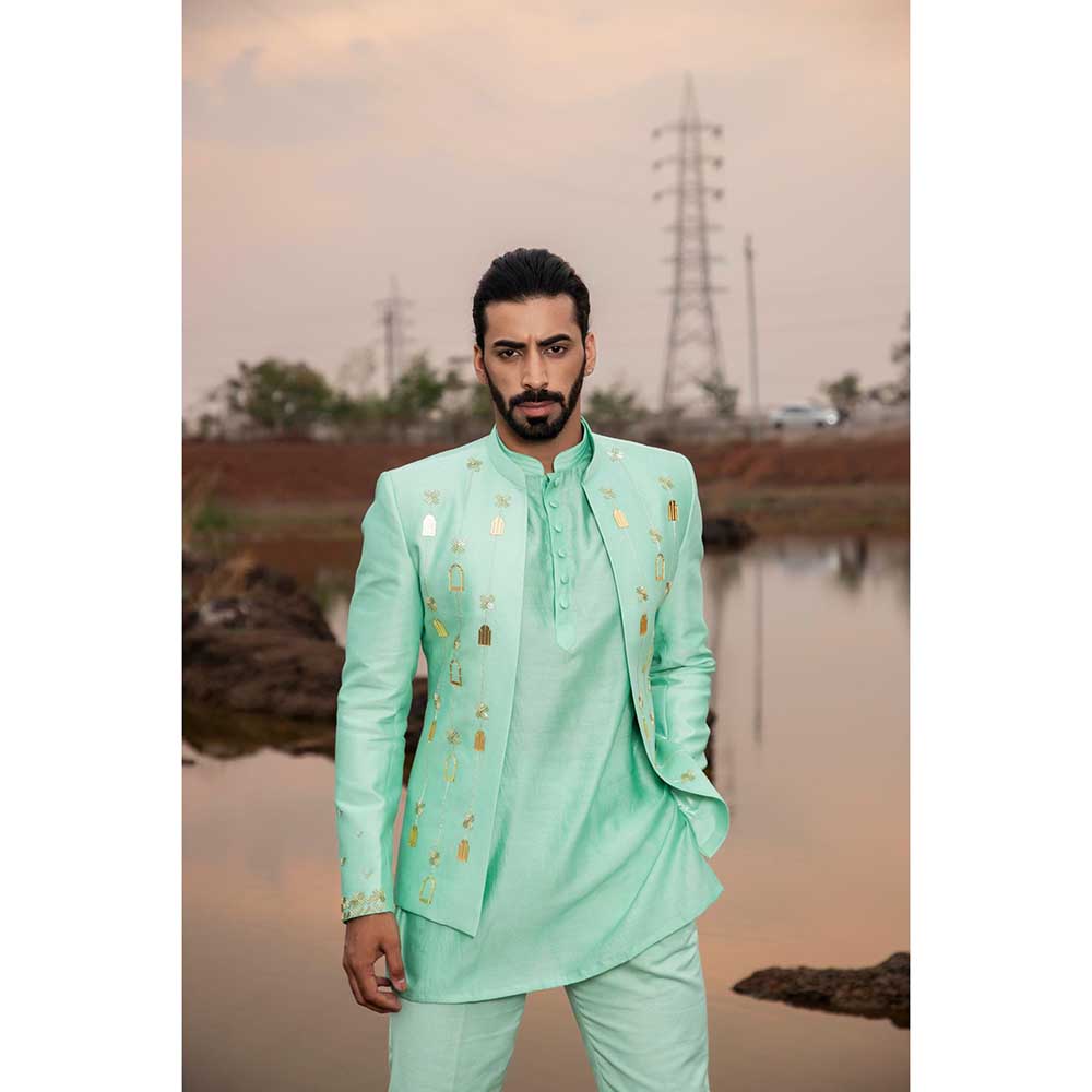 Runit Gupta Mint Khidki Jodhpuri Jacket with Kurta and Pant (Set of 3)