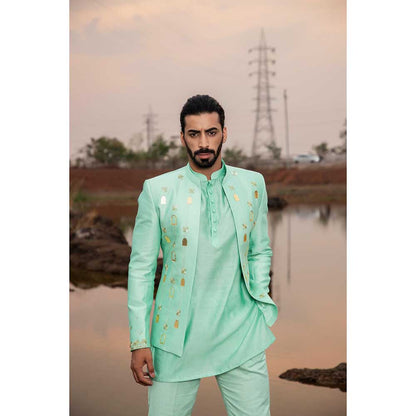 Runit Gupta Mint Khidki Jodhpuri Jacket with Kurta and Pant (Set of 3)