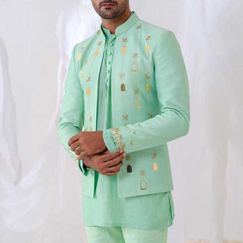 Runit Gupta Mint Khidki Jodhpuri Jacket with Kurta and Pant (Set of 3)
