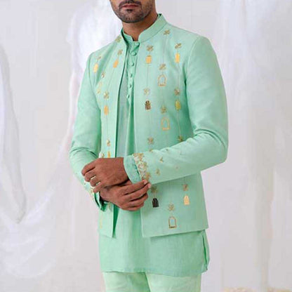 Runit Gupta Mint Khidki Jodhpuri Jacket with Kurta and Pant (Set of 3)