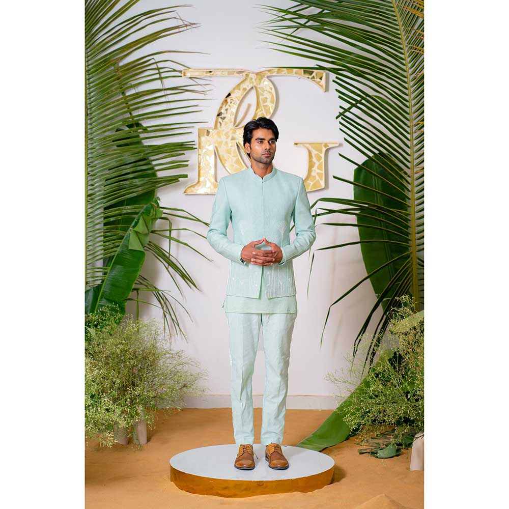 Runit Gupta Powder Blue Embroidred Jodhpuri Jacket with Kurta and Pant (Set of 3)