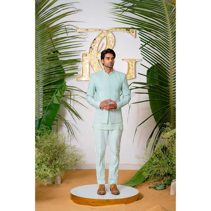 Runit Gupta Powder Blue Embroidred Jodhpuri Jacket with Kurta and Pant (Set of 3)