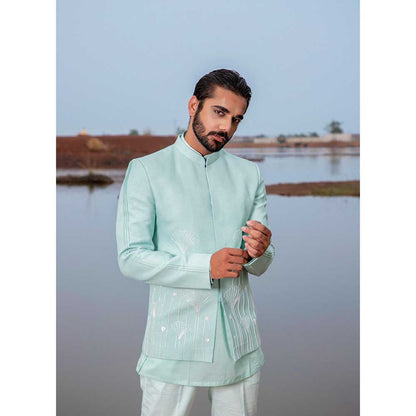 Runit Gupta Powder Blue Embroidred Jodhpuri Jacket with Kurta and Pant (Set of 3)