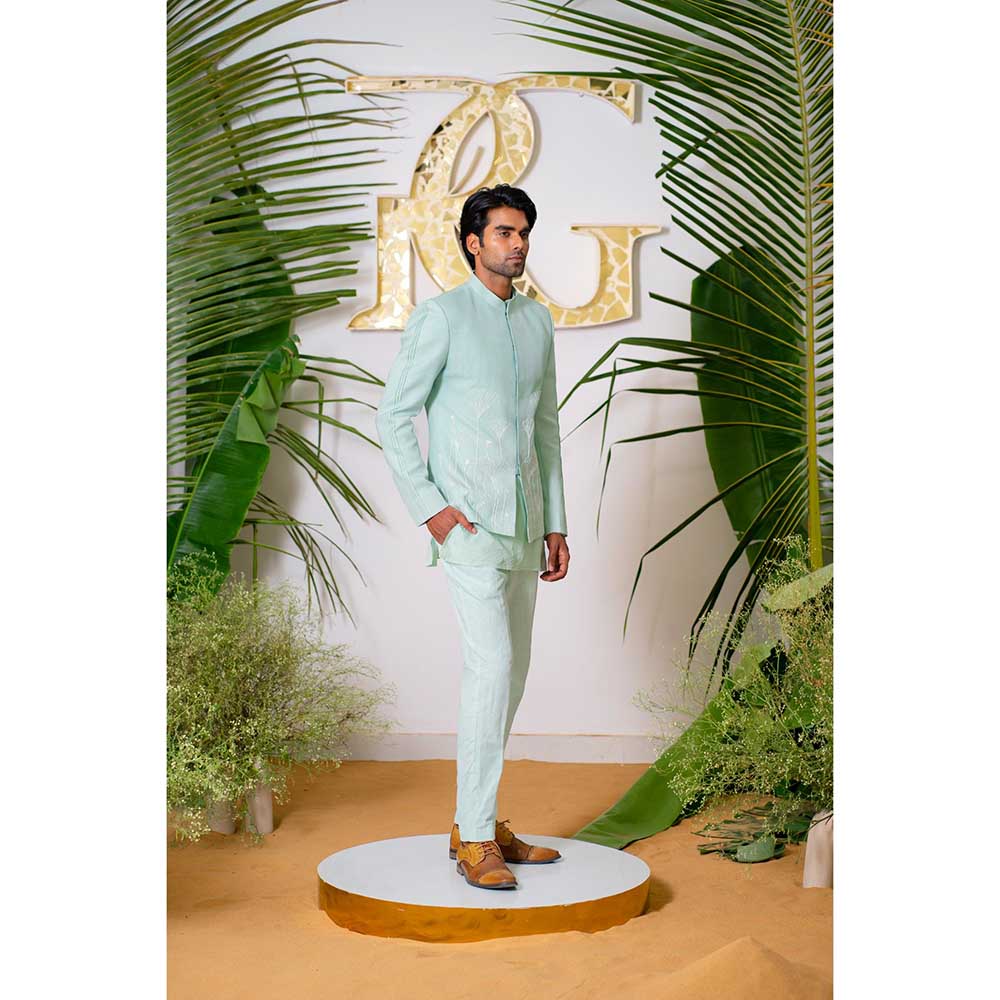 Runit Gupta Powder Blue Embroidred Jodhpuri Jacket with Kurta and Pant (Set of 3)