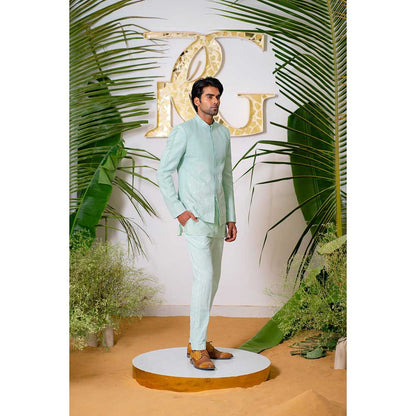 Runit Gupta Powder Blue Embroidred Jodhpuri Jacket with Kurta and Pant (Set of 3)