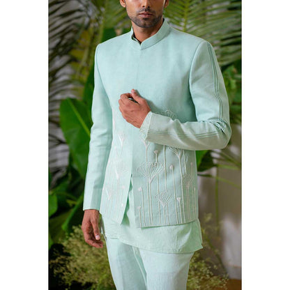 Runit Gupta Powder Blue Embroidred Jodhpuri Jacket with Kurta and Pant (Set of 3)