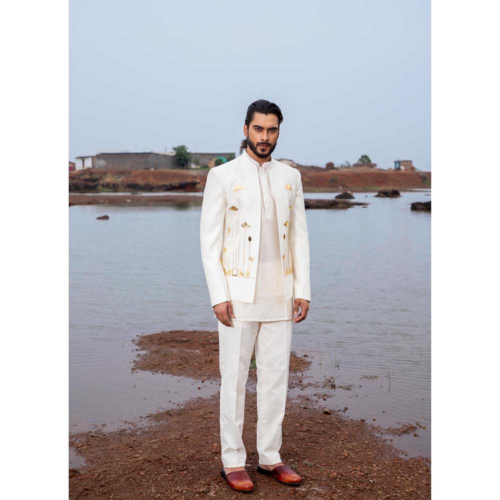 Runit Gupta Ivory Bloom Jodhpuri Jacket with Kurta and Pant (Set of 3)