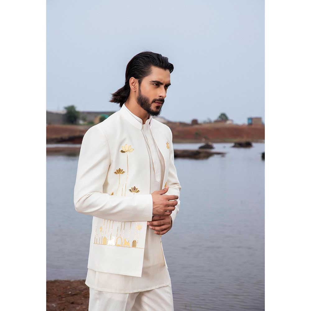 Runit Gupta Ivory Bloom Jodhpuri Jacket with Kurta and Pant (Set of 3)