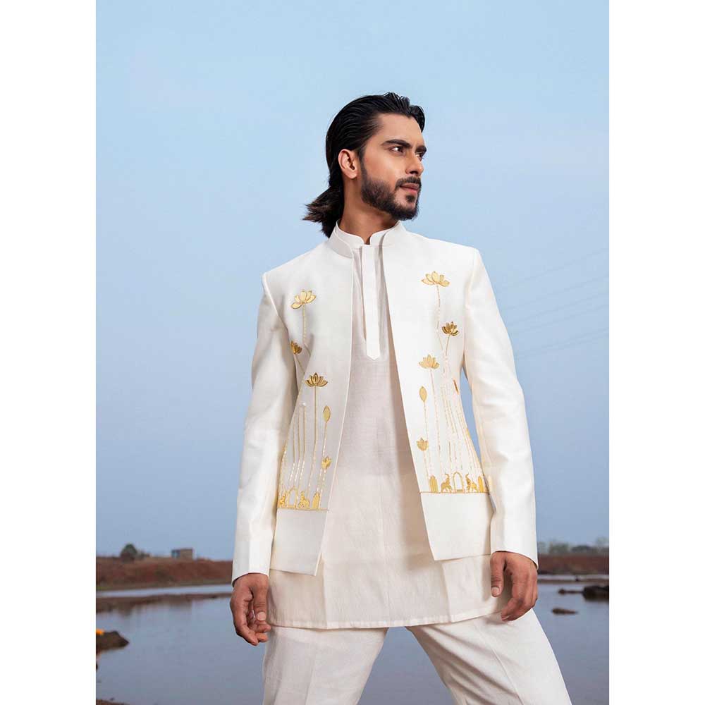Runit Gupta Ivory Bloom Jodhpuri Jacket with Kurta and Pant (Set of 3)