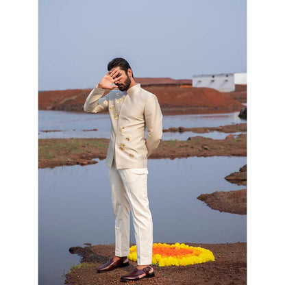 Runit Gupta Enchanted Lotus Jodhpuri Jacket and Pant (Set of 2)