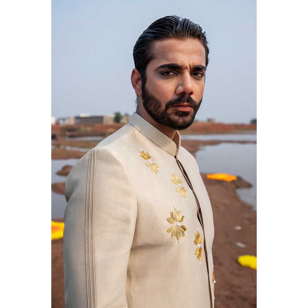 Runit Gupta Enchanted Lotus Jodhpuri Jacket and Pant (Set of 2)