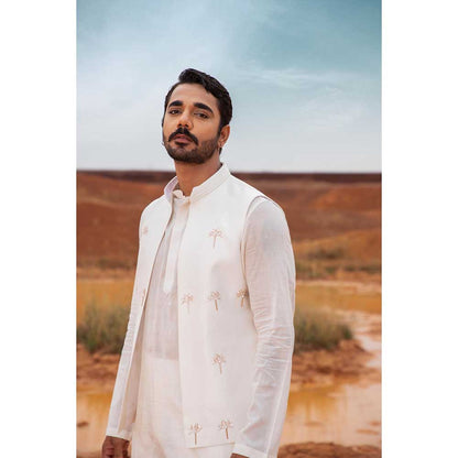 Runit Gupta Snow Cutpipe Bundi Jacket with Kurta and Pant (Set of 3)