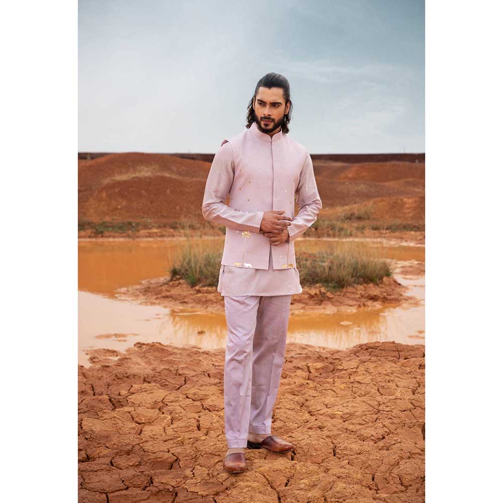 Runit Gupta Periwinkle Tiger Bundi Jacket with Kurta and Pant (Set of 3)