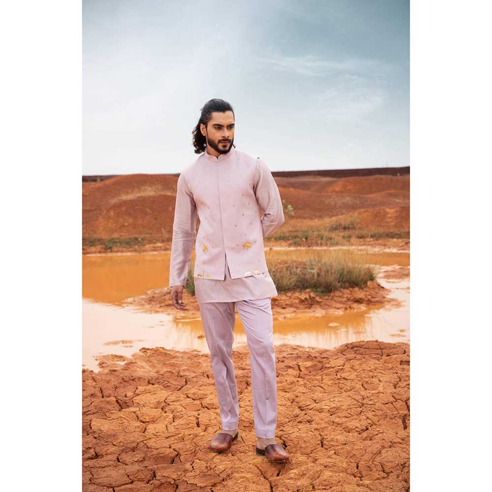 Runit Gupta Periwinkle Tiger Bundi Jacket with Kurta and Pant (Set of 3)