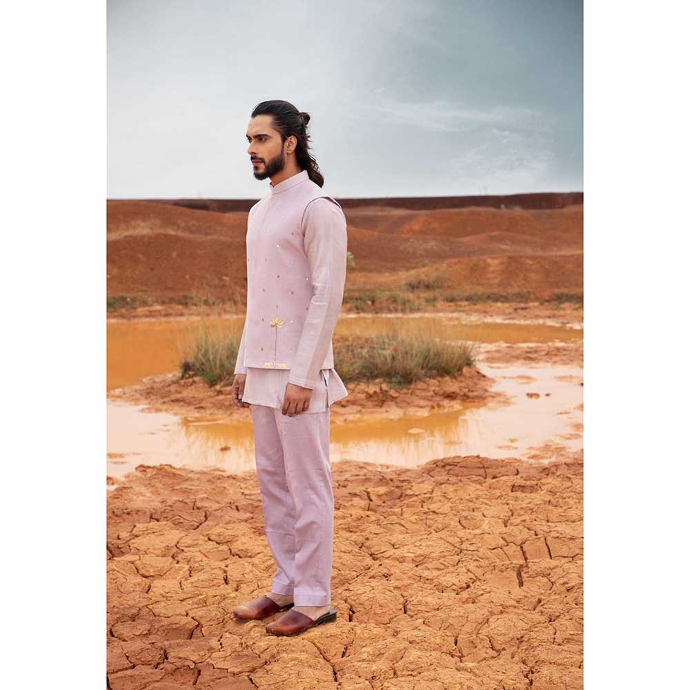 Runit Gupta Periwinkle Tiger Bundi Jacket with Kurta and Pant (Set of 3)