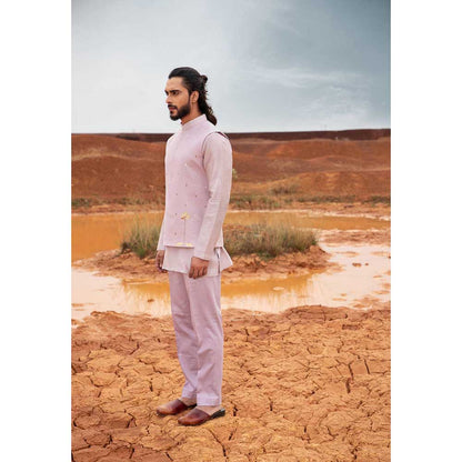 Runit Gupta Periwinkle Tiger Bundi Jacket with Kurta and Pant (Set of 3)