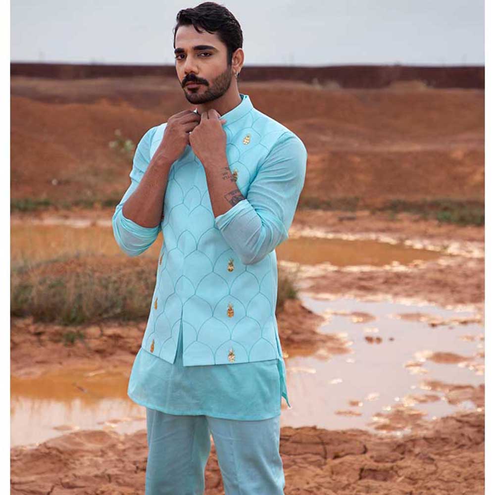 Runit Gupta Blue Pine Bundi Jacket