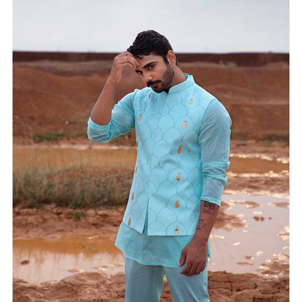 Runit Gupta Blue Pine Bundi Jacket