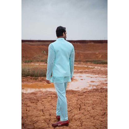 Runit Gupta Blue Pine Bundi Jacket with Kurta and Pant (Set of 3)