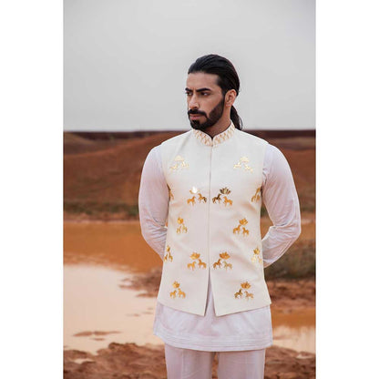 Runit Gupta Ivy Horse Lotus Bundi Jacket with Kurta and Pant (Set of 3)