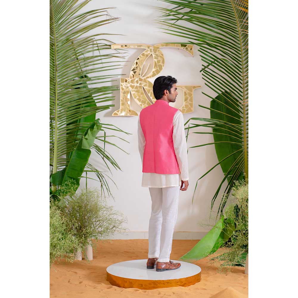 Runit Gupta Pink Arch Bundi Jacket with Kurta and Pant (Set of 3)