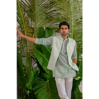 Runit Gupta Blue Bloom Bundi Jacket