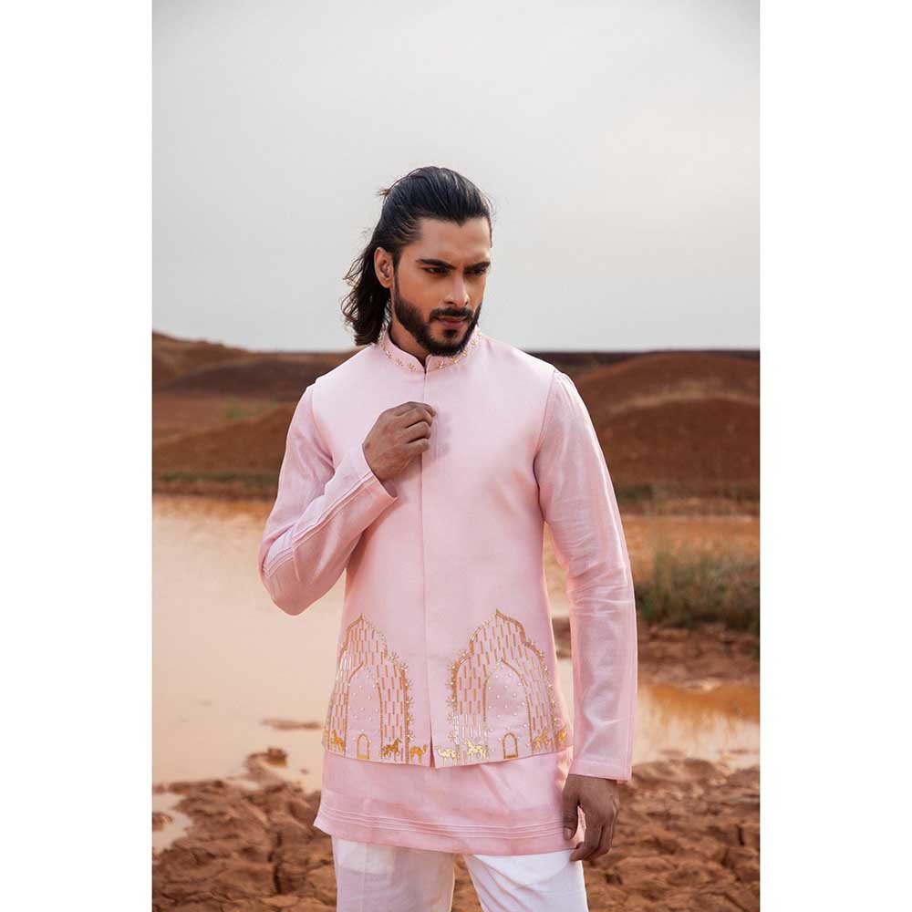 Runit Gupta Blush Arches Bundi Jacket with Kurta and Pant (Set of 3)